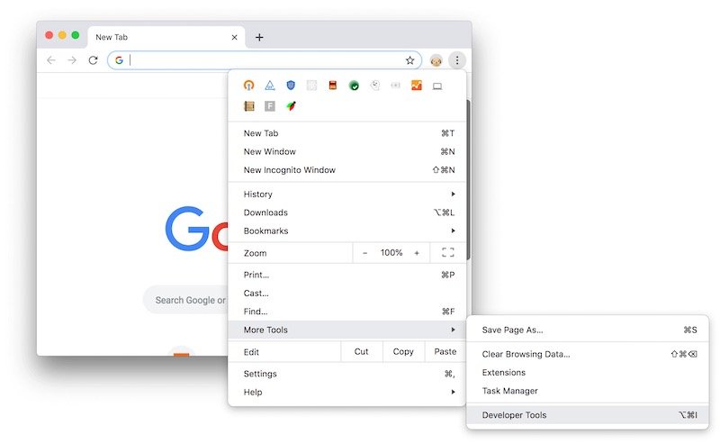 在Mac上使用Chrome瀏覽器檢查元素