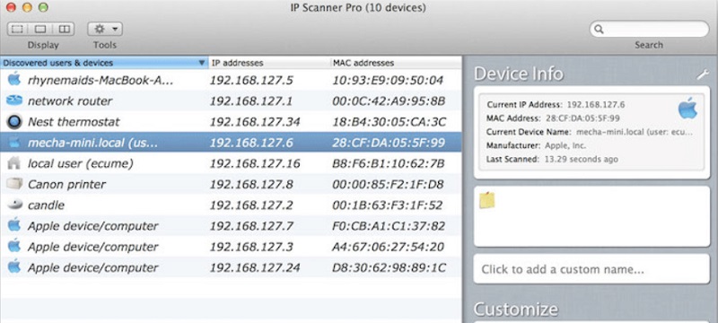 使用 IP Scanner for Macintosh 檢查 LAN