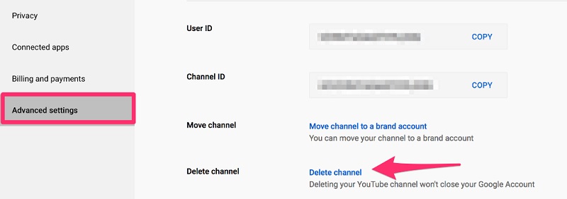 刪除 YouTube 頻道的步驟