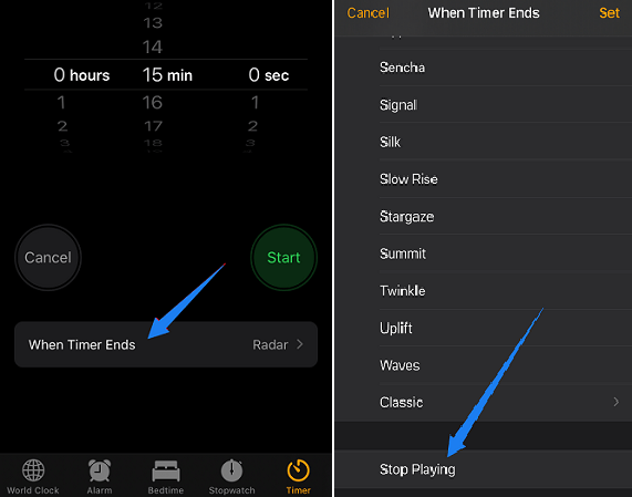 使用時鐘圖標設置Spotify睡眠計時器