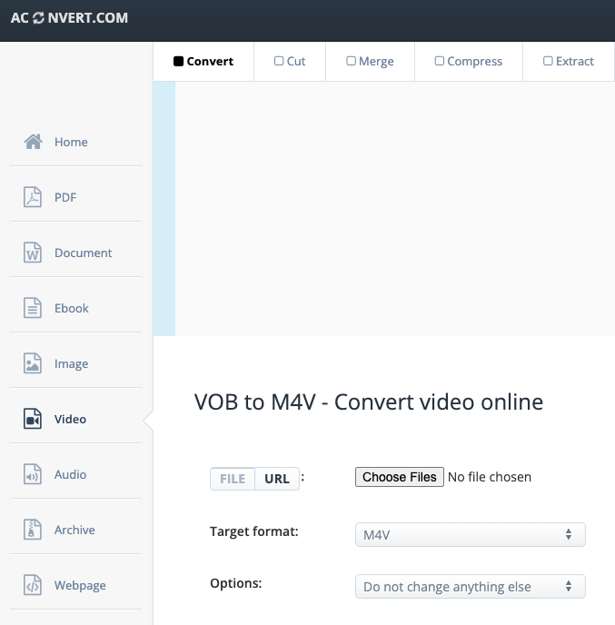 在 Aconvert.com 將 VOB 轉換為 M4V