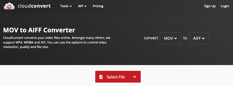 在 CloudConvert.com 在線將 MOV 轉換為 AIFF