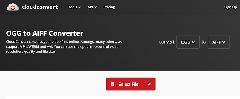 在 CloudConvert.com 將 OGG 轉換為 AIFF