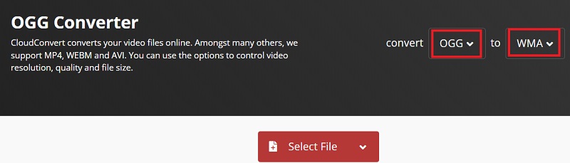 使用 CloudConvert 將 OGG 文件轉碼為 WMA 格式