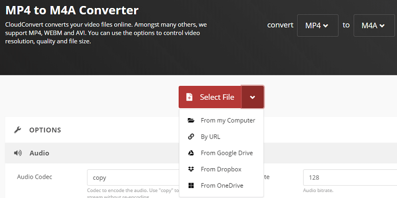 使用CloudConvert將MP4轉換為M4A