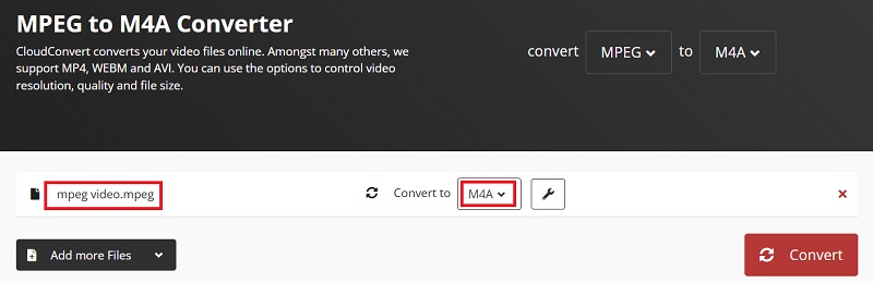 使用 CloudConvert 將 MPEG 製作為 M4A