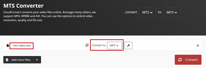 使用 CloudConvert 將 MTS 轉換為 MP3