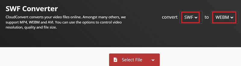 使用 CloudConvert 將 SWF 轉換為 WebM