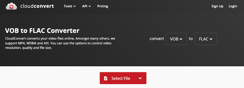 通過 CloudConvert.com 在線將 VOB 轉換為 FLAC
