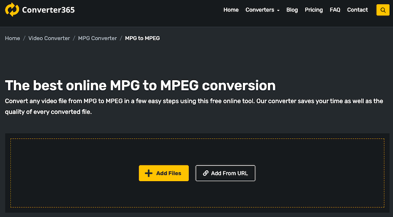 在 Convert365.com 將 MPG 轉換為 MPEG