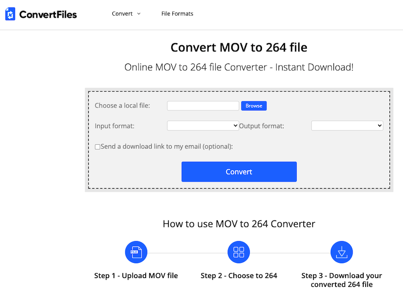在 ConvertFiles.com 在線將 MOV 文件轉換為 H.264