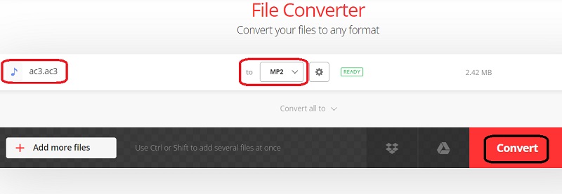 使用 Convertio 將 AC3 轉換為 MP2
