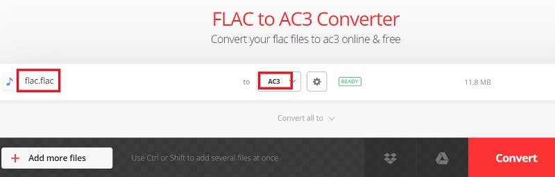 使用 Convertio 將 FLAC 製作成 AC3