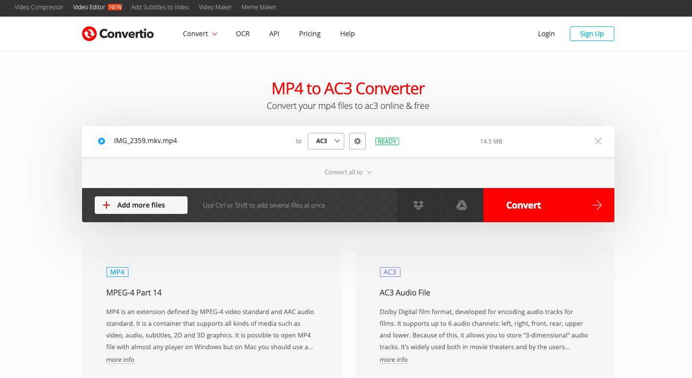 使用 Convertio.co 將 MKV 轉換為 AC3