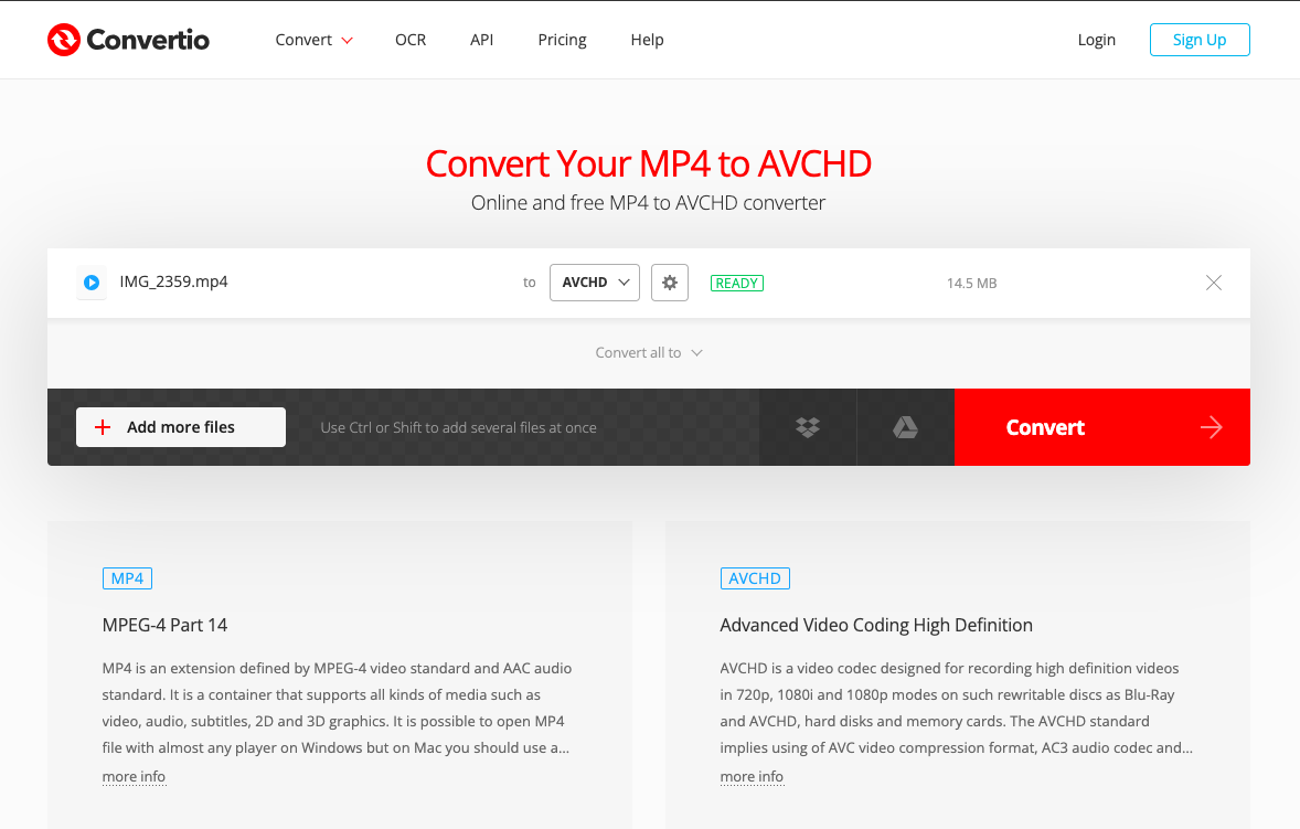 使用 Convertio.co 將 MP4 轉換為 AVC