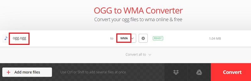 使用 Convertio 將 OGG 文件轉換為 WMA 格式