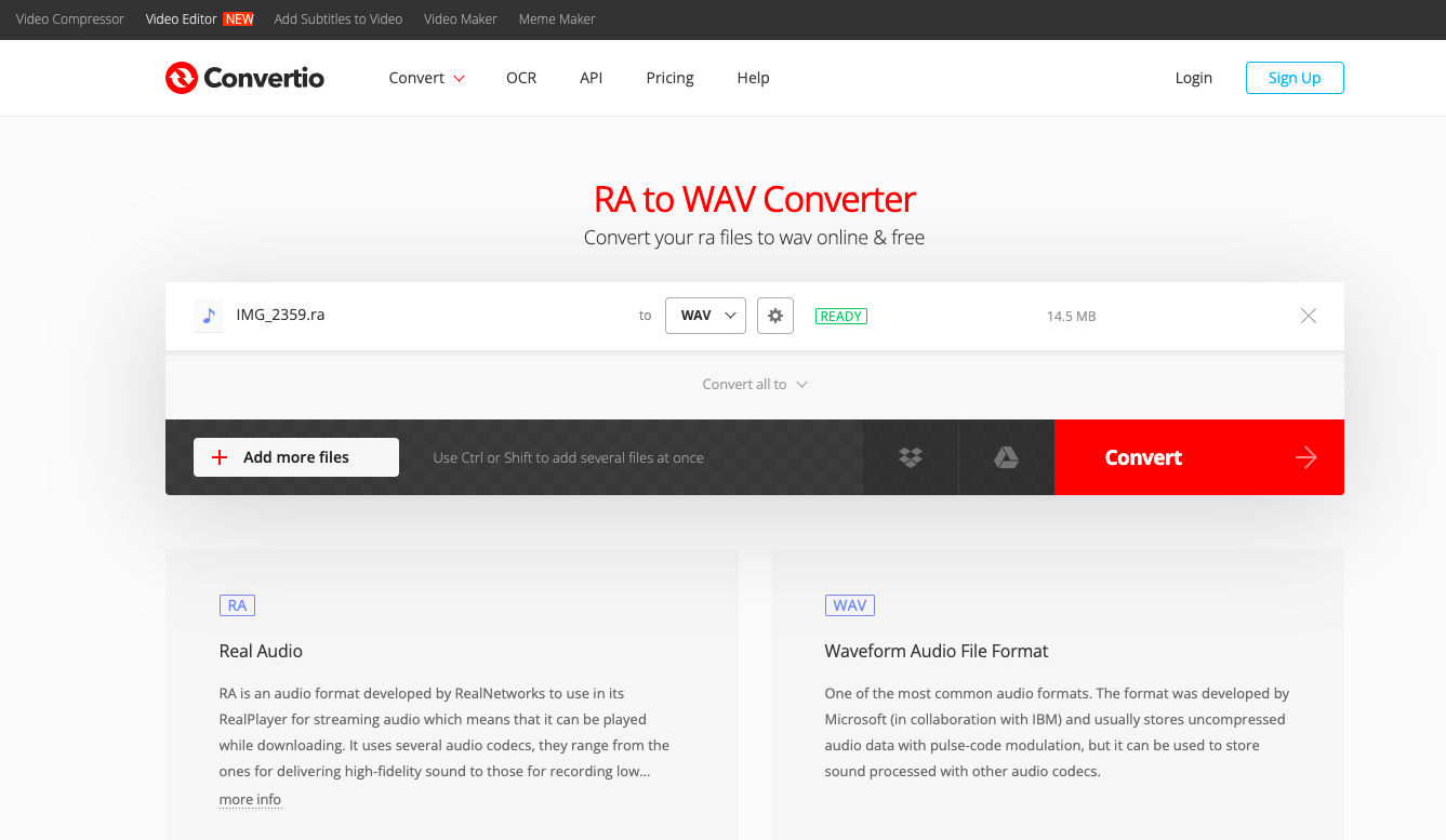 使用 Convertio.co 將 RA 轉換為 WAV