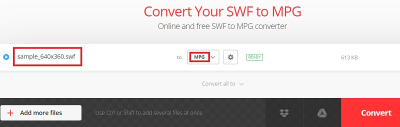 使用 Convertio 將 SWF 轉換為 MPG