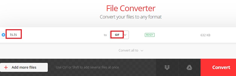 使用Convertio將TS轉GIF格式