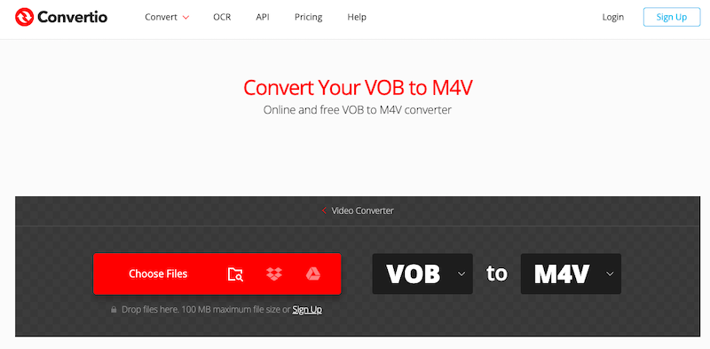訪問 Convertio.co 免費在線將 VOB 文件轉換為 M4V