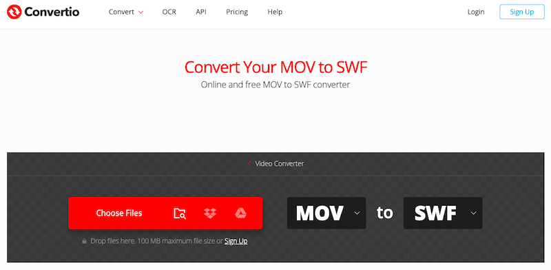 訪問 Convertio.co 在線將 MOV 轉換為 SWF