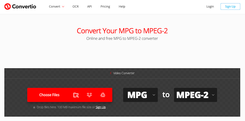 訪問 Convertio.co 將 MPG 轉換為 MPEG