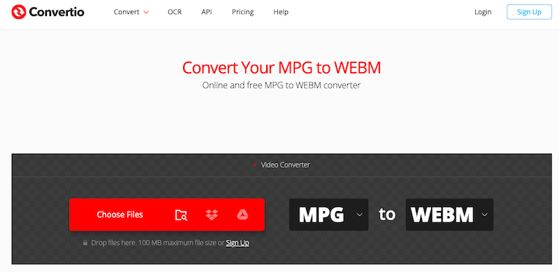 訪問 Convertio.co 將 MPG 轉換為 WebM