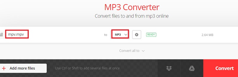 使用 Convertio 將 MPV 轉換為 MP3
