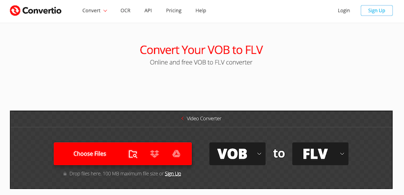 訪問 Convertio.co 將 VOB 轉換為 FLV