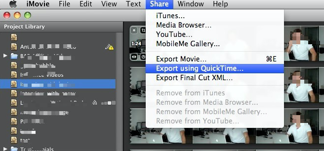 使用QuickTime將iMovie導出到MP4