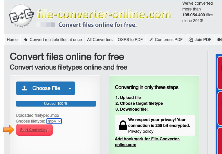 使用 File-Converter-Online.com 將 MP2 轉換為 MP4