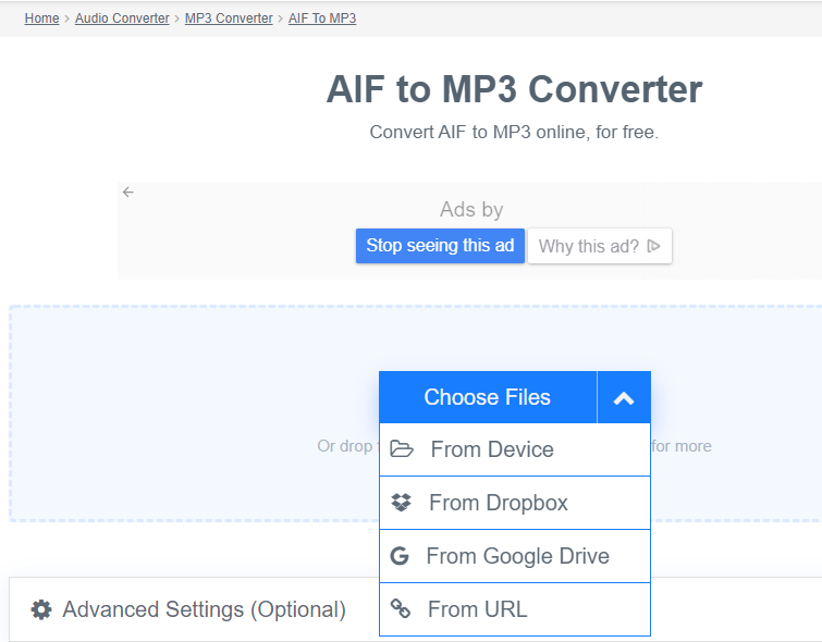 使用FreeConvert將AIF轉換為MP3