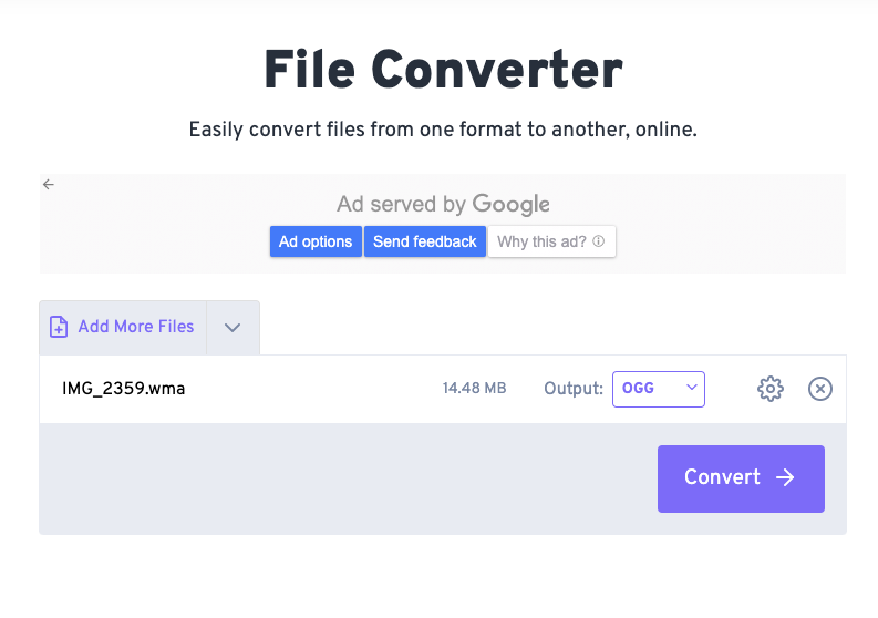 使用 Freeconvert.com 將 WMA 轉換為 OGG