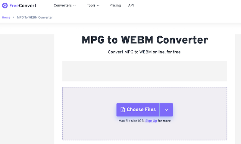 FreeConvert：在線 MPG 到 WebM 轉換器