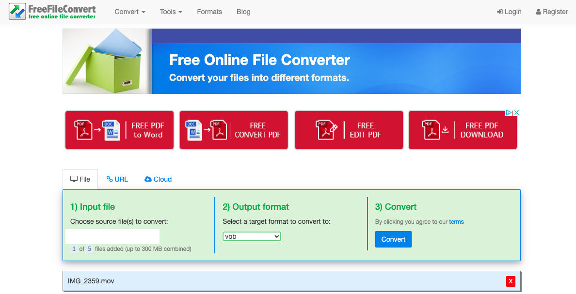 使用 FreeFileConvert.com 將 MOV 轉換為 VOB