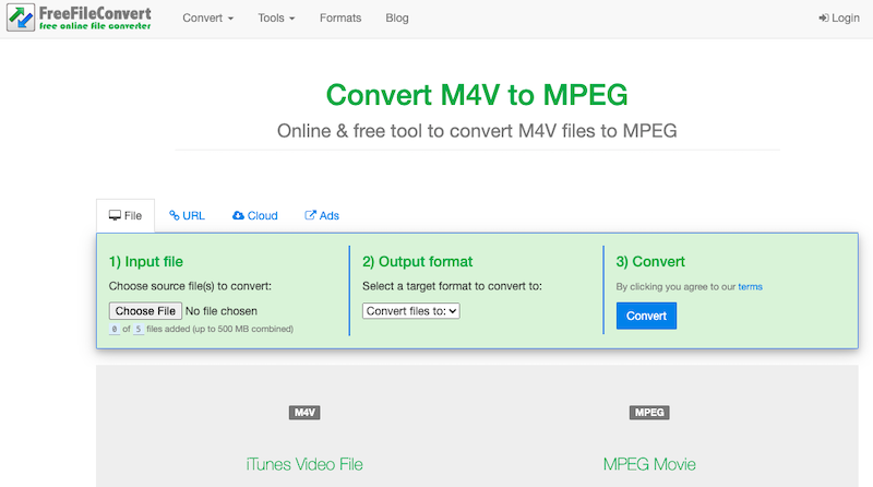 通過 FreeFileConvert.com 在線將 M4V 轉換為 MPEG