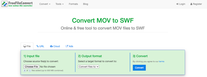 在 FreeFileConvert.com 將 MOV 轉換為 SWF