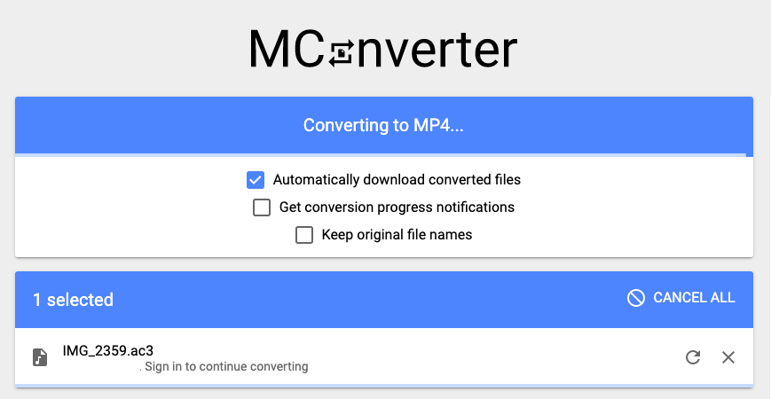 使用 Mconverter.eu 將 AC3 轉換為 MP4