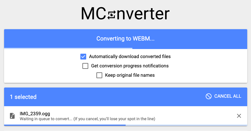 在線 OGG 到 WebM 轉換器 Mconverter.eu