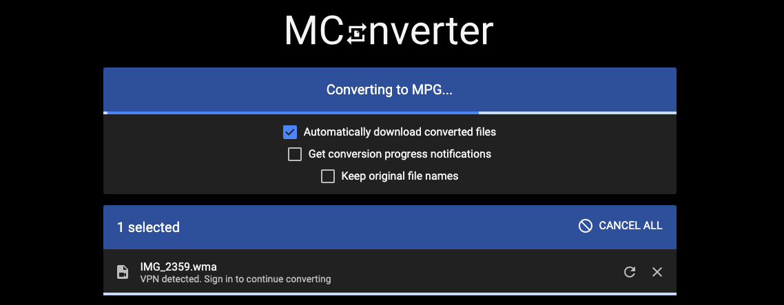 使用 Mconverter.eu 將 WMA 轉換為 MPG