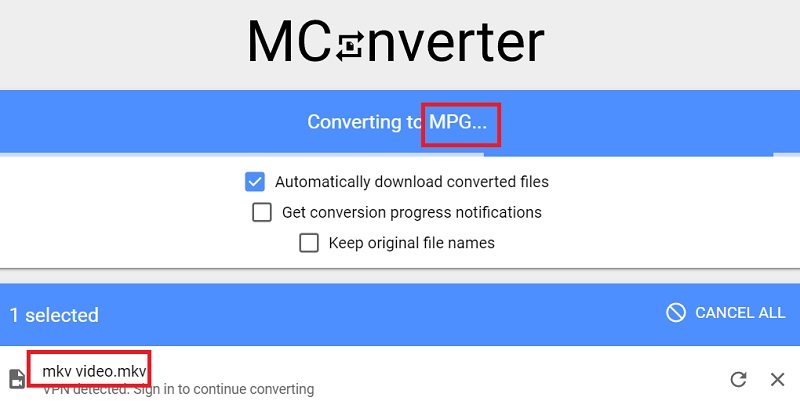 使用 Mconverter 將 MKV 轉 MPG