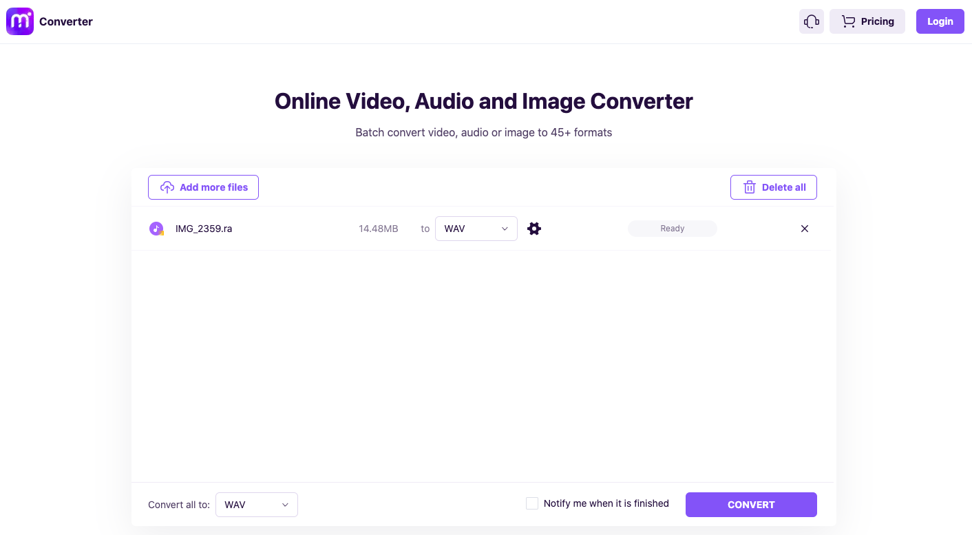 使用 Media.io 將 RA 轉換為 WAV