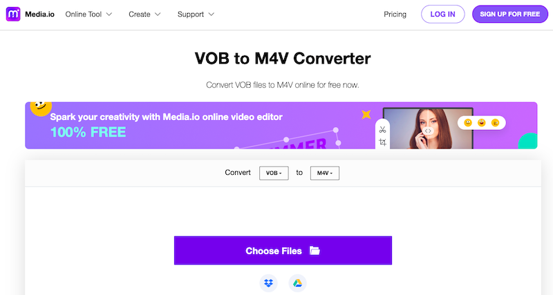Media.io：在線 VOB 到 M4V 轉換器
