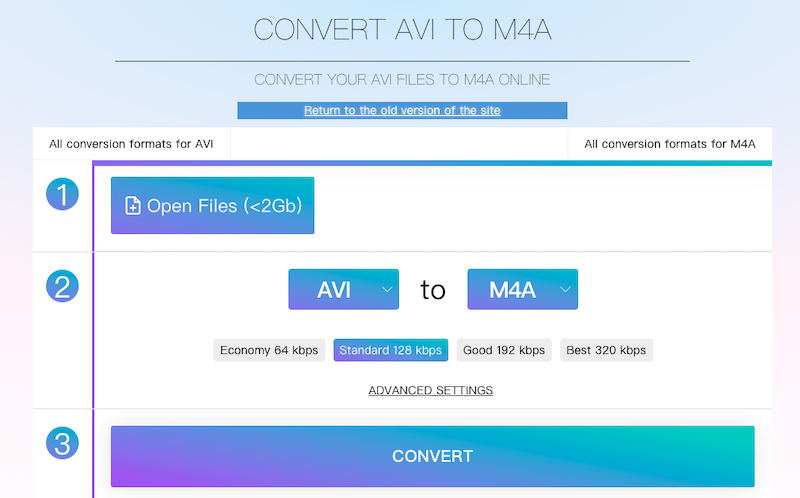 Online-Audio-Convert.com 提供 AVI 到 M4A 在線轉換