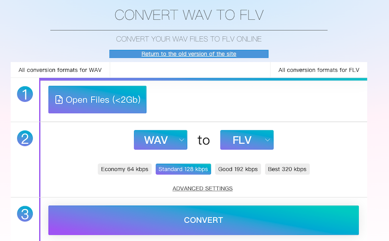 在 Online-audio-convert.com 將 WAV 轉換為 FLV