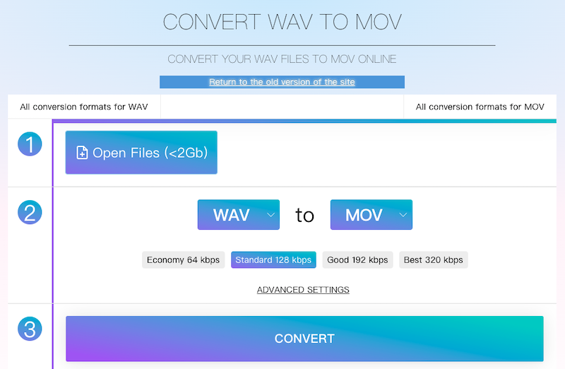 通過 Online-Audio-Convert.com 將 WAV 轉換為 MOV
