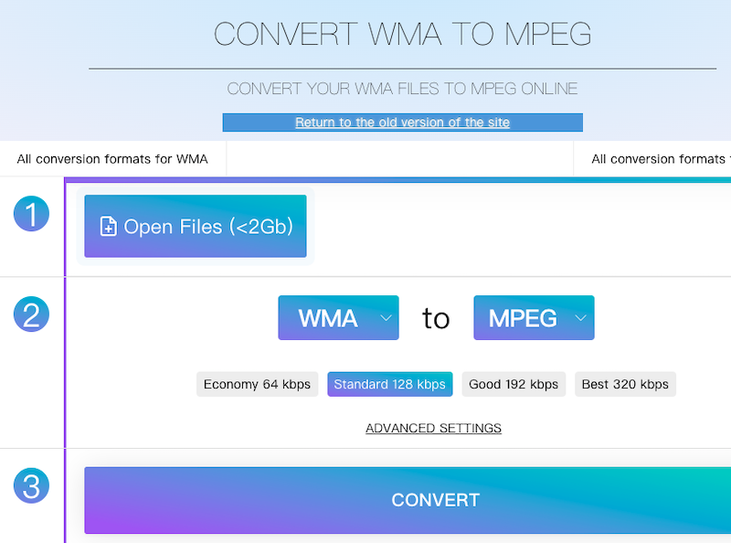 使用 Online-Audio-Convert.com 將 WMA 轉換為 MPEG