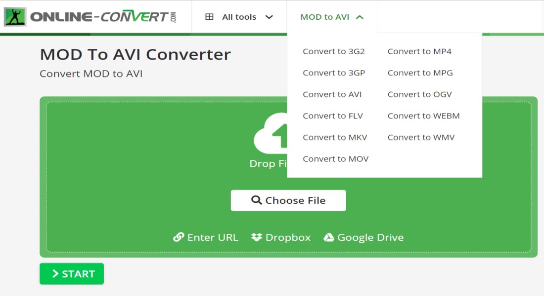 在線將 MOD 轉換為 AVI