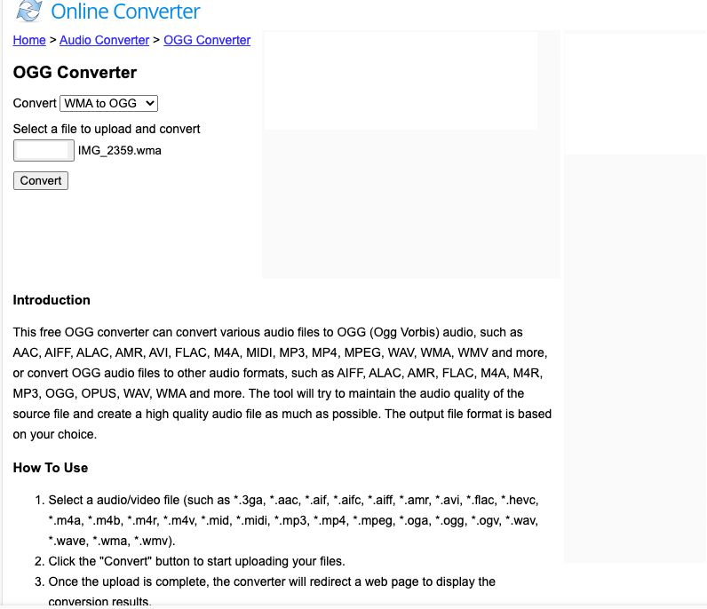 使用 Onlineconverter.com 將 WMA 轉換為 OGG