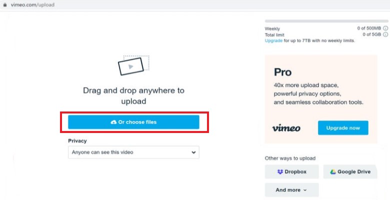 將視頻上傳到 Vimeo